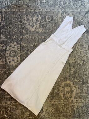 Zara White Pinafore Dress with Contrast Topstitching